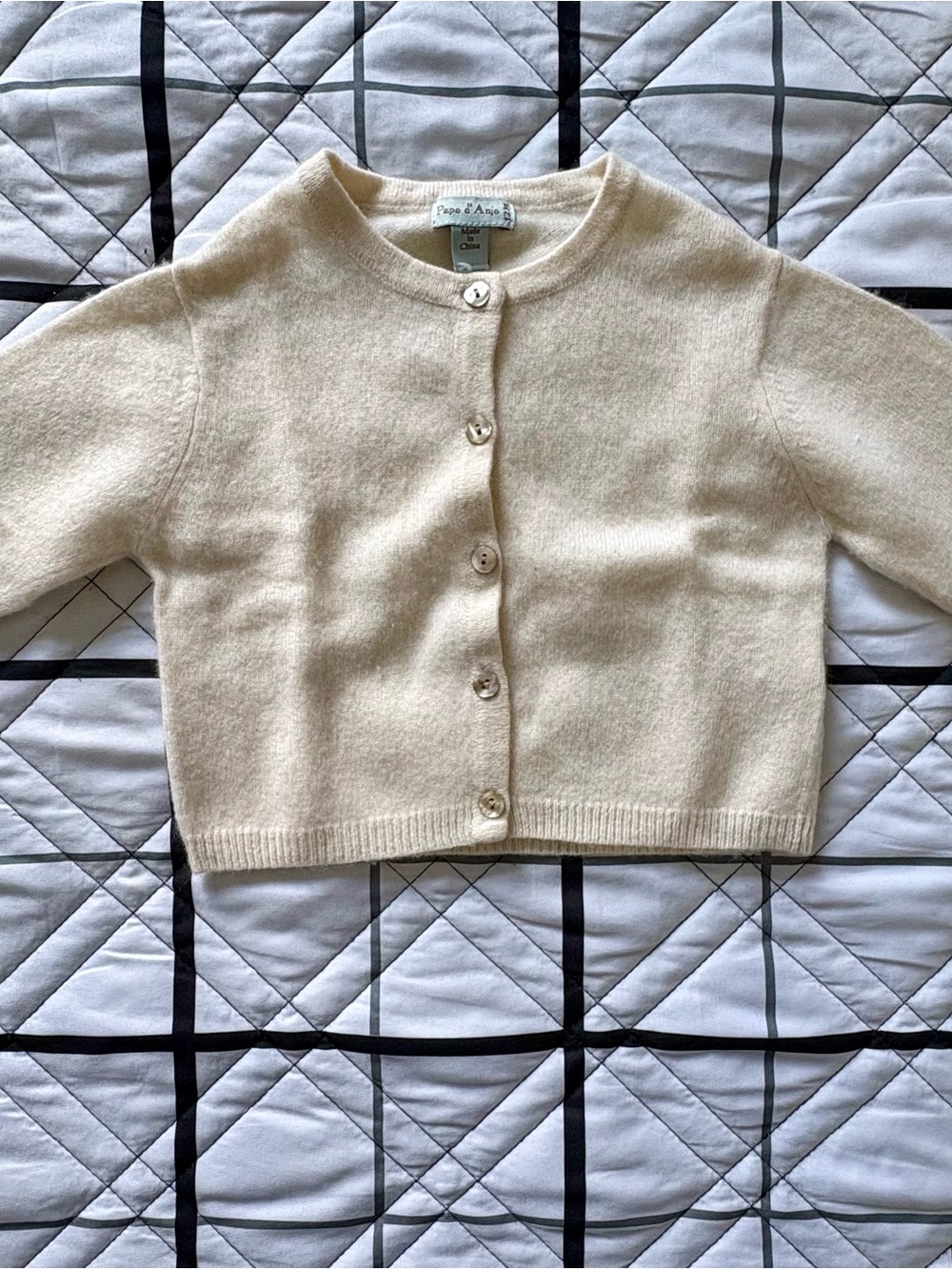 Papo d’Anjo 100% Cashmere Baby Cardigan Sweater 12M Ivory Luxury Knit